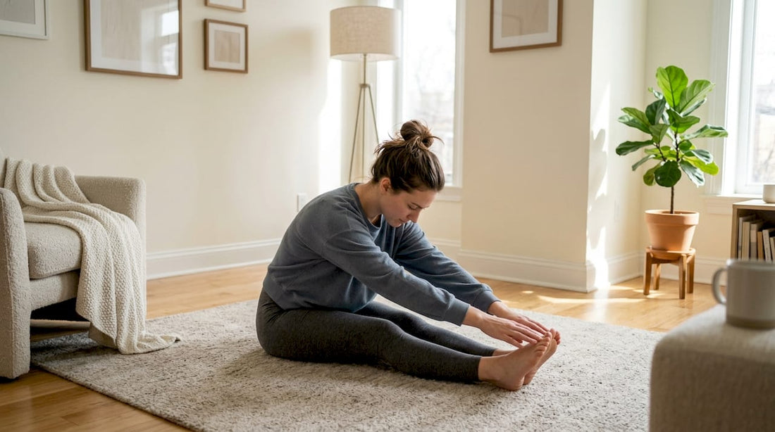 Woman doing bedtime stretching on bed