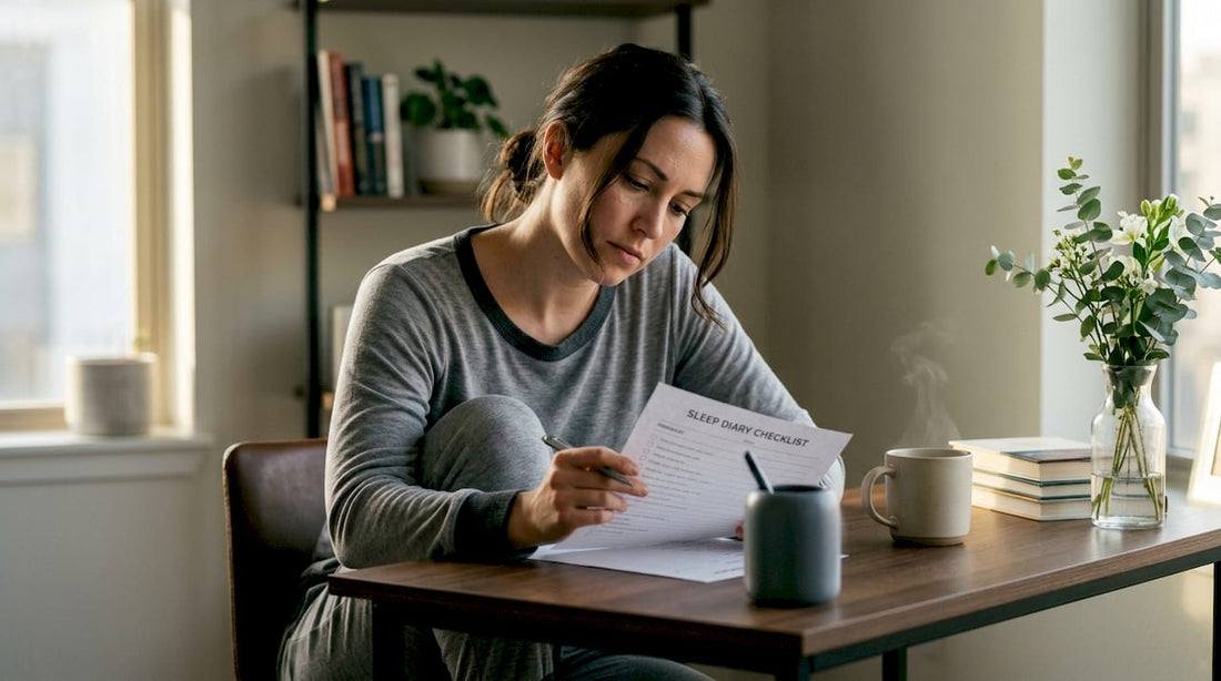 Woman reviewing sleep disorder checklist at home