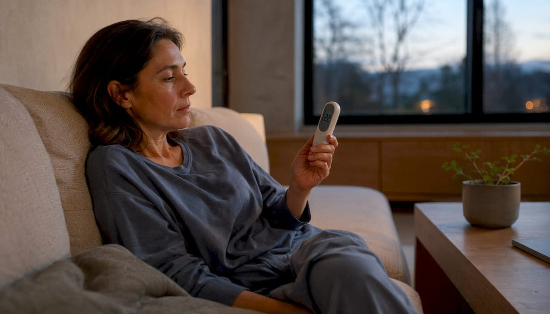 Woman checking bedroom temperature for sleep